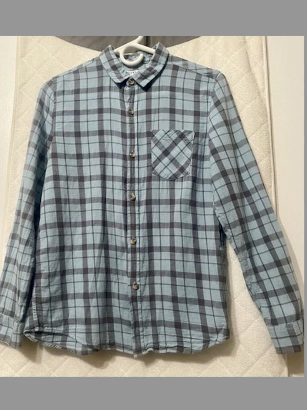 Zara boys button down plaid shirt cotton blue SZ 11-12 years